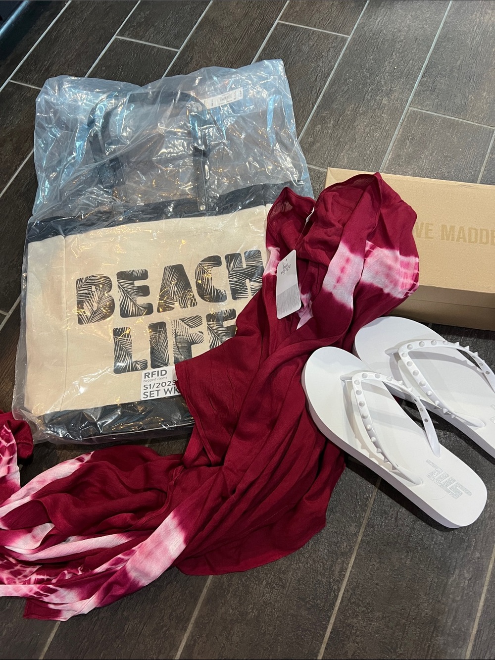Beach Bundle!!Steve Madden sandal;Maroon Cover up;Beach Bag